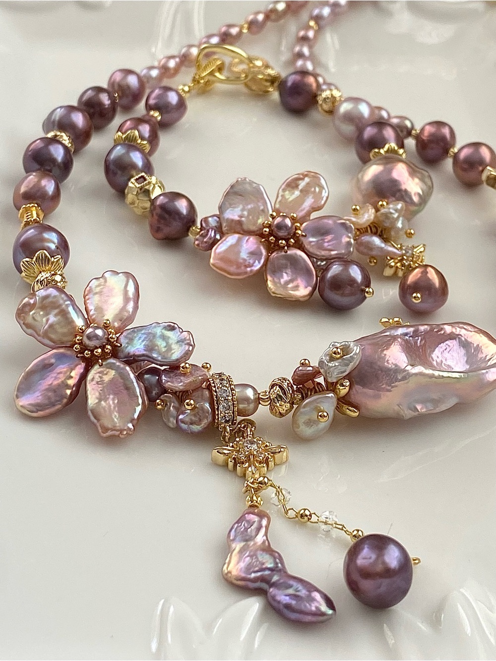 S76-Premium Sakura Pink Flower, Flameball And Blueberry Edison Pearl 2Pcs Set